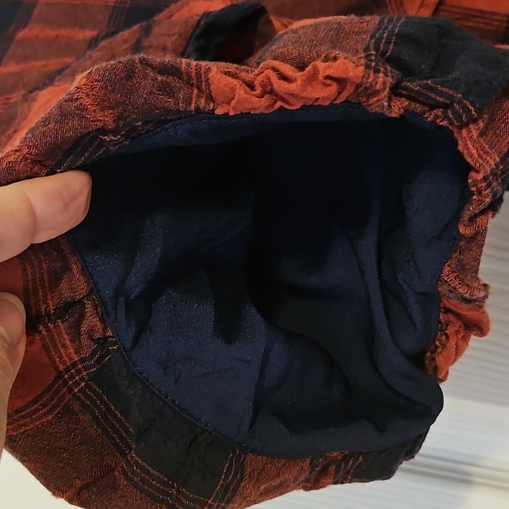 BCBGeneratiom Red and Blue Plaid and Check Blouse with Ruffles - Picture 10 of 15